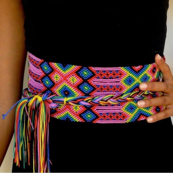 FTWWL Bright Multicolor Cotton Fringe Woven Belt - Picture 1 of 14